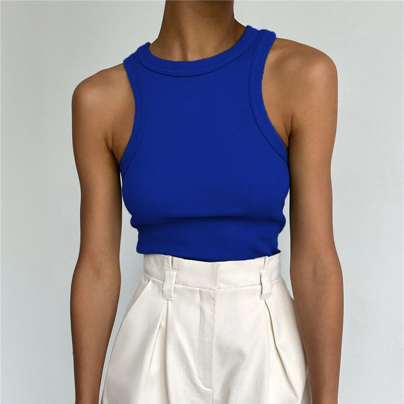 Sleeveless Knitted Vest Cotton Slim Rib Pit Strip Casual Top