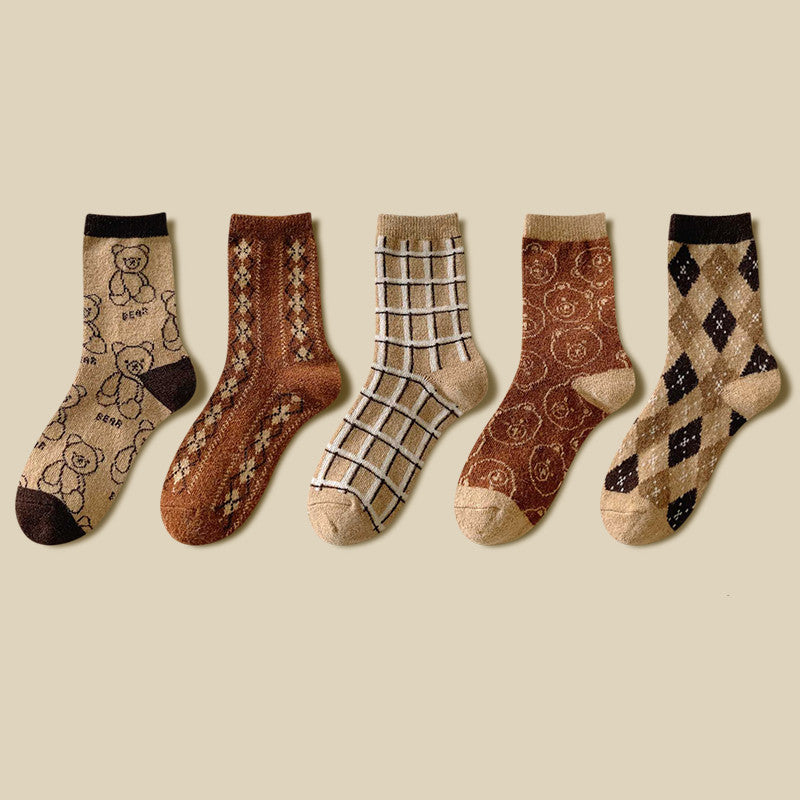 Thick Socks Women's Pure Cotton Tide Medium Tube Cute Plus Velvet