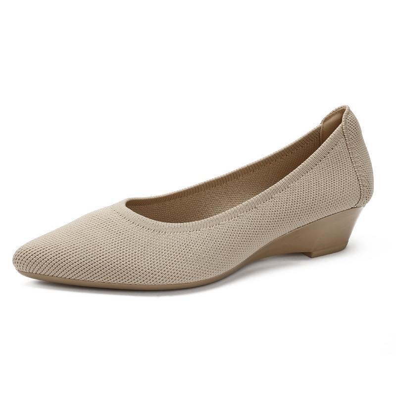 Soft Bottom Woven Pointed Toe Wedge Flyknit Pumps Breathable Flat Women's Shoes