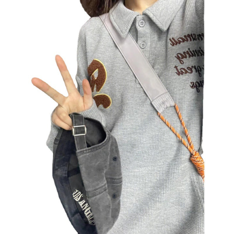 American Polo Shirt Embroidered Waffle Sweater Women's Autumn Thin