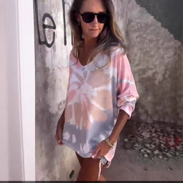 Dame T-shirt med rund hals, batwing-ærmer, løstsiddende og afslappet stil