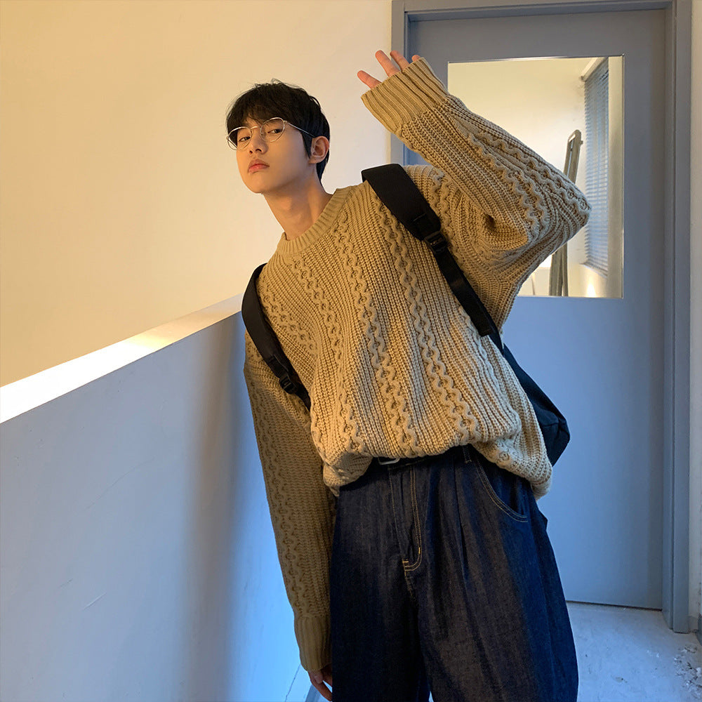 Twist Round Neck Knits Men's Leggings Are Loosely Woven