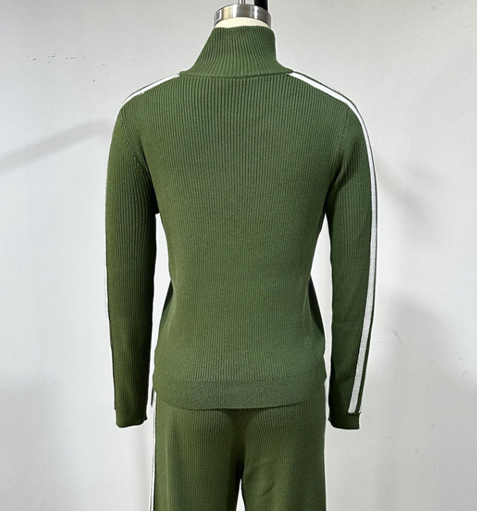 AutumnWinter Casual Sportswear Green Two-Piece Set