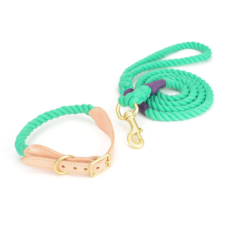 Pet Cowhide Woven Cotton Rope Dog Leash