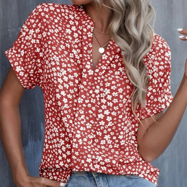 European And American Summer Floral Print Short Sleeve Shirt