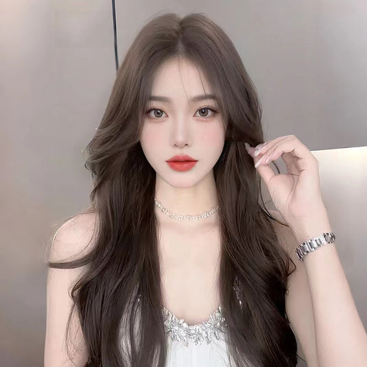 Women's Long Hair Full-head Wig Mid-length Fluffy Eight-character Bangs