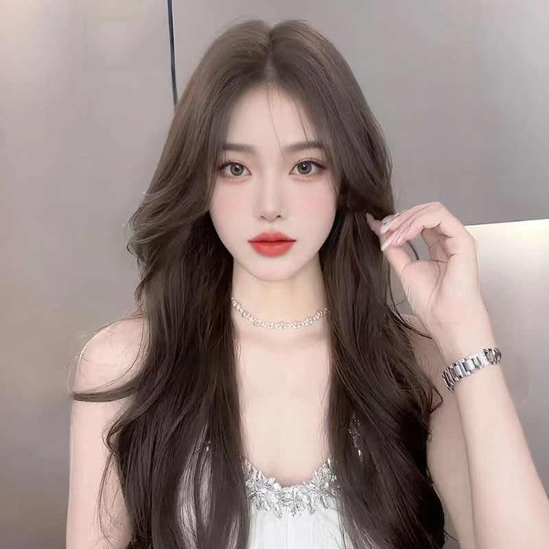 Women's Long Hair Full-head Wig Mid-length Fluffy Eight-character Bangs