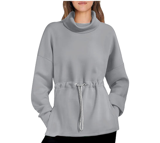 Sweater til kvinder med snøre i taljen, mellemlang