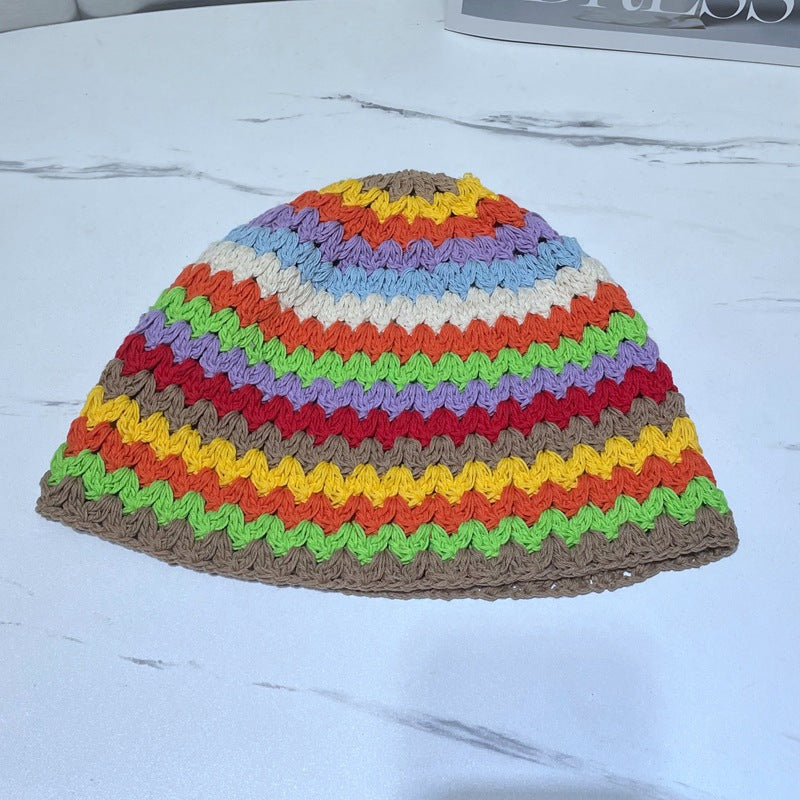 Lovely Rainbow Cotton Thread Basin Hat Spring And Summer Handmade