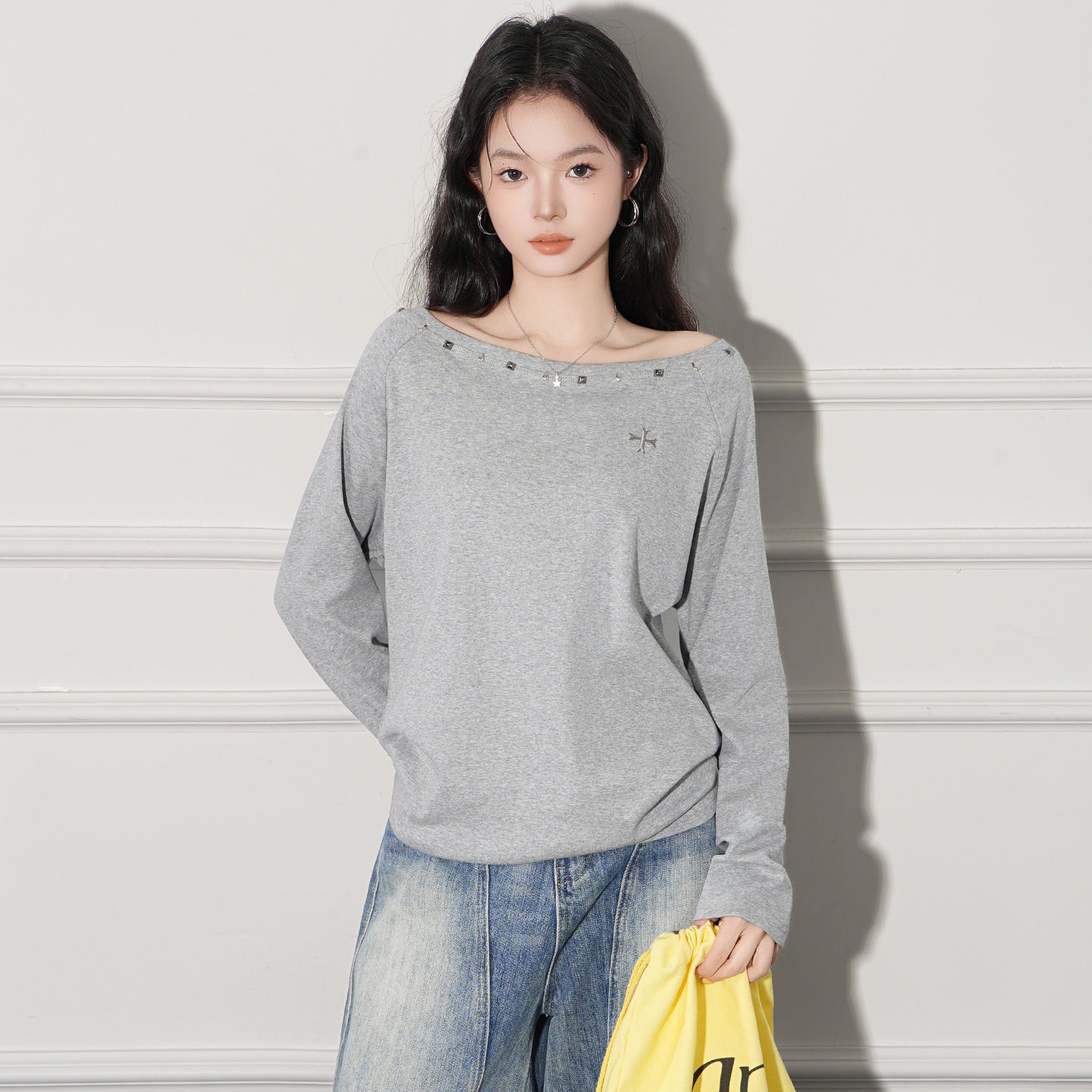 Long Sleeve Women's Loose High-grade Off-shoulder Shoulder-baring Top