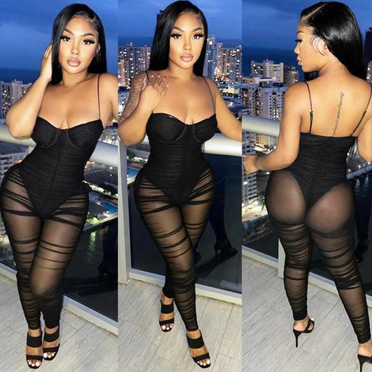 Women's See-through Suspender Jumpsuit