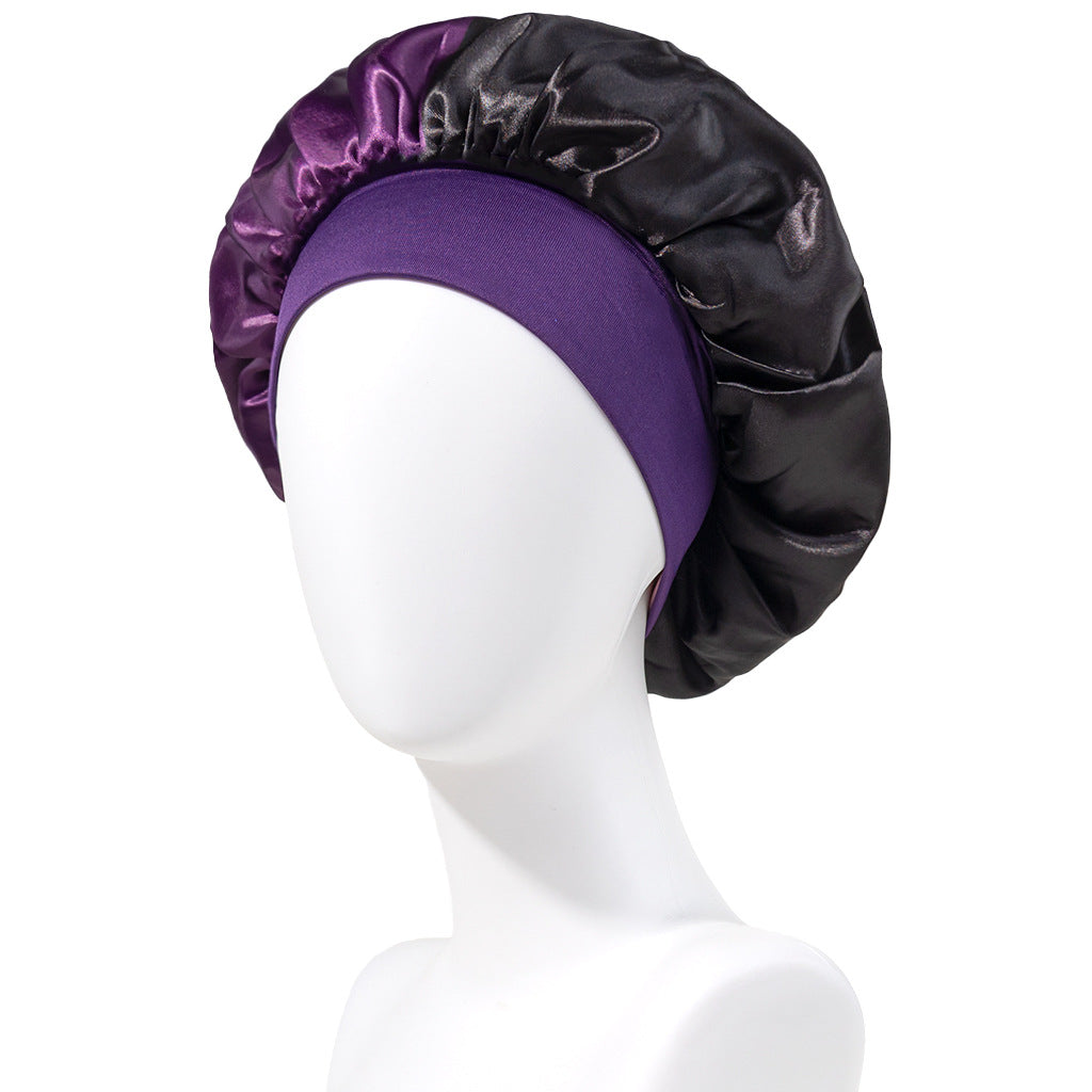 Stitching No Plus-sized Elastic Wide-brimmed Single-layer Color Hair Care Nightcap