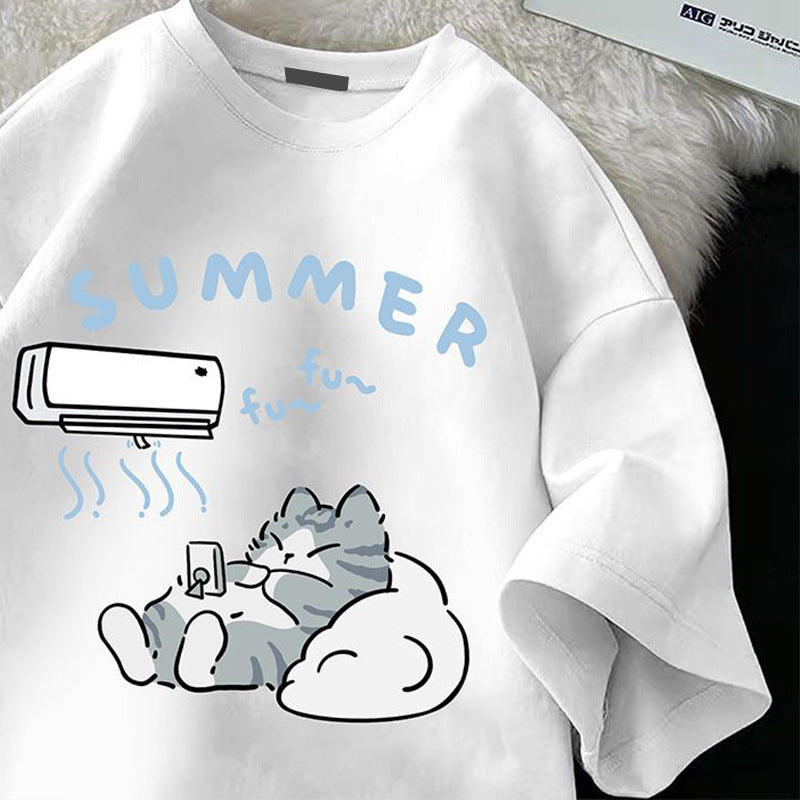 Round Neck Printed Cute Wild Simple