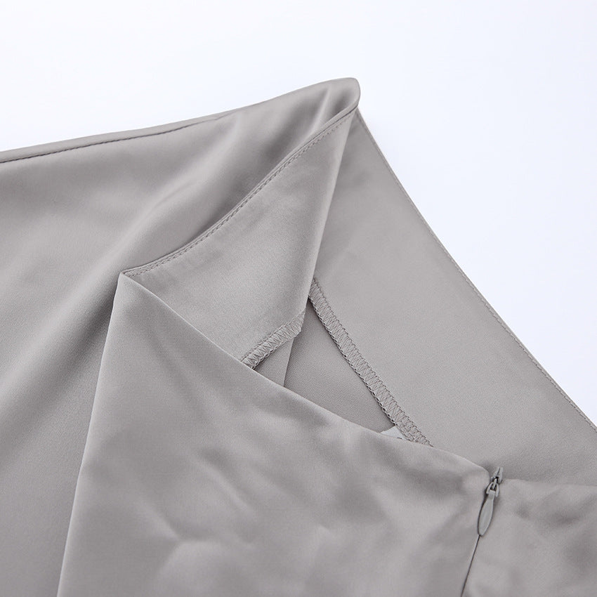 Long Sleeve High Waist Artificial Silk Elegant Fishtail Skirt Draping Satin Slit Skirt