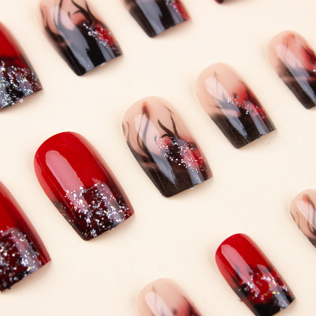 Colorful Flame Fire Pattern Fake Nail Patch