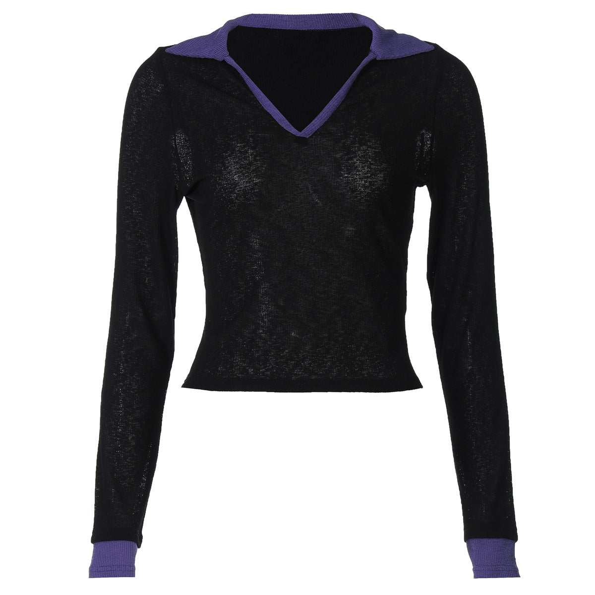 Women's Fashion Polo Collar Bottoming Shirt Casual Striped Thin Long-sleeved Top