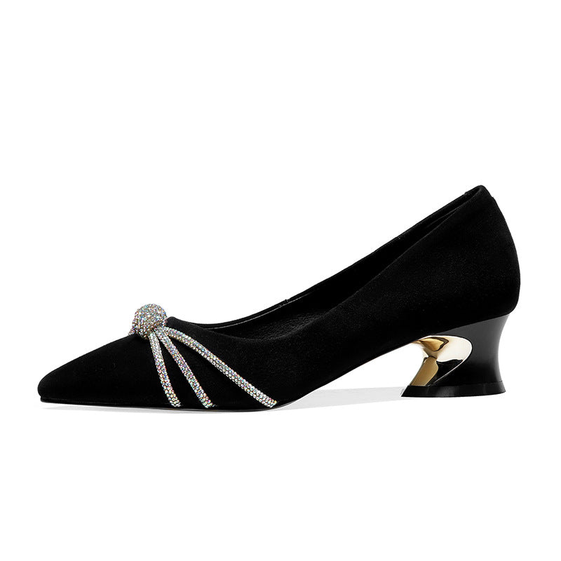 Mid-heel Frosted Suede Leather Single Shoes Fashion Spring Women's Shoes Pointed Toe Thick Heel Pumps Shoes