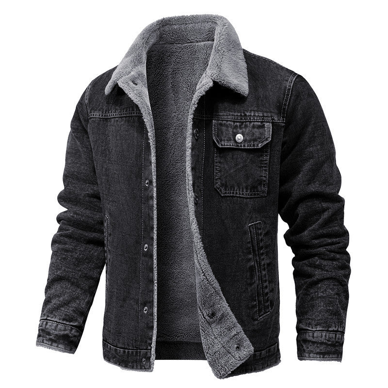 Retro Rever Løs Bomuldsjakke Med Fleecefor Og Fortykkende Denimjakke