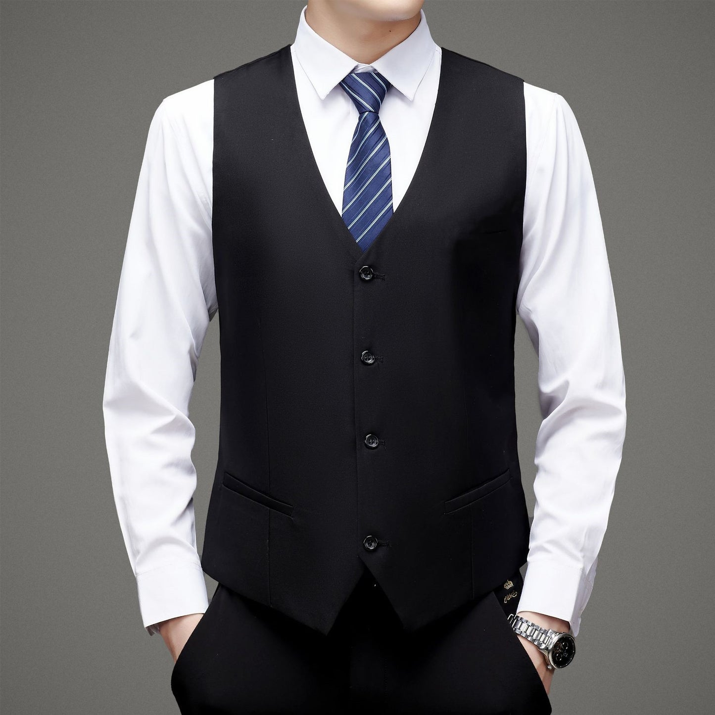 Sort Slim-fit Arbejdstøj Herre Habitsvest Business Wear