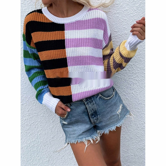 Striped Loose Temperament Commuter Round Neck Pullover Women's Sweater