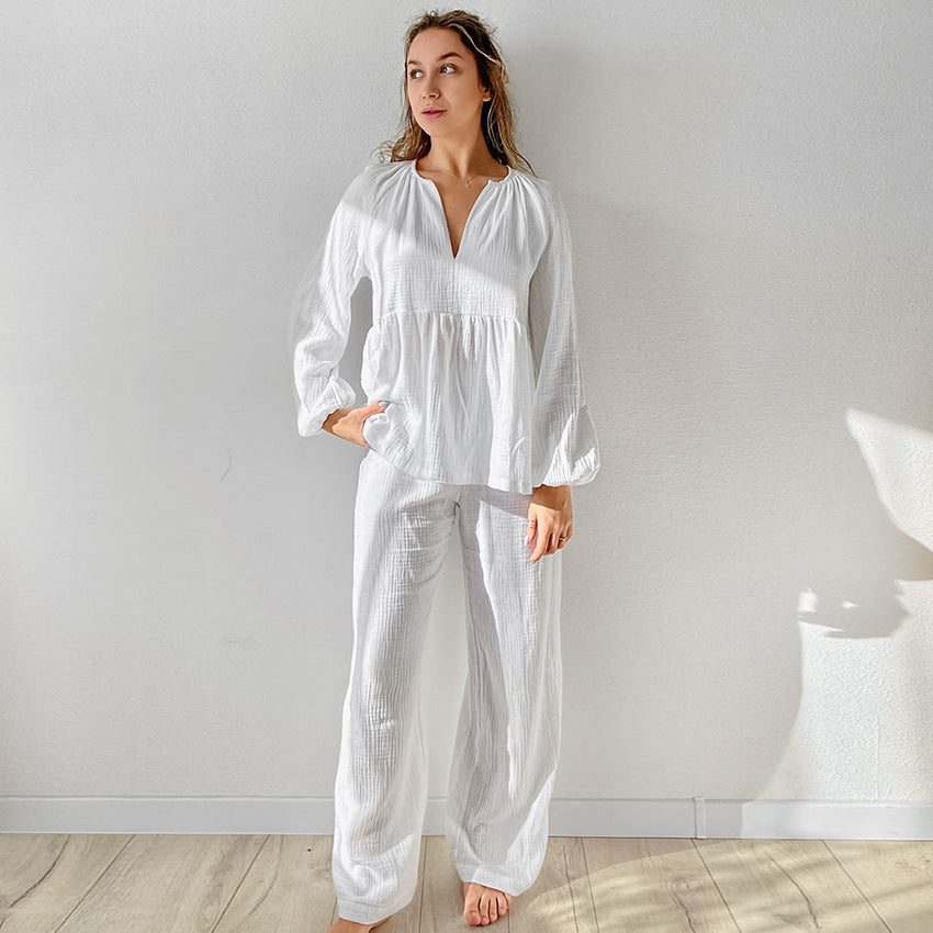Pure Cotton Comfortable Casual Pajamas Autumn Womens Long-Sleeve Pants Loungewear