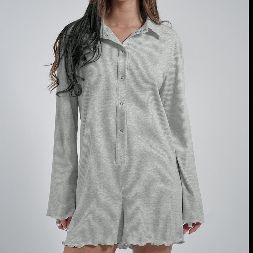 Womens Lace-Up Knitted Cardigan Jumpsuit