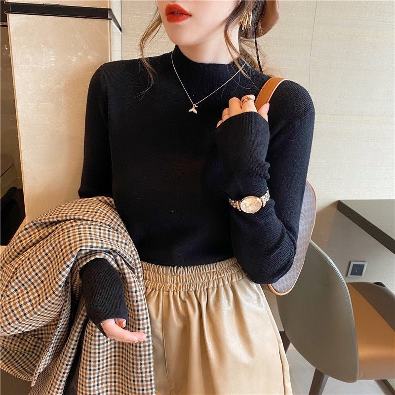 Half High Collar Inner Lining Bottom Sweater Slim Fit Fit Long Sleeved Sweater