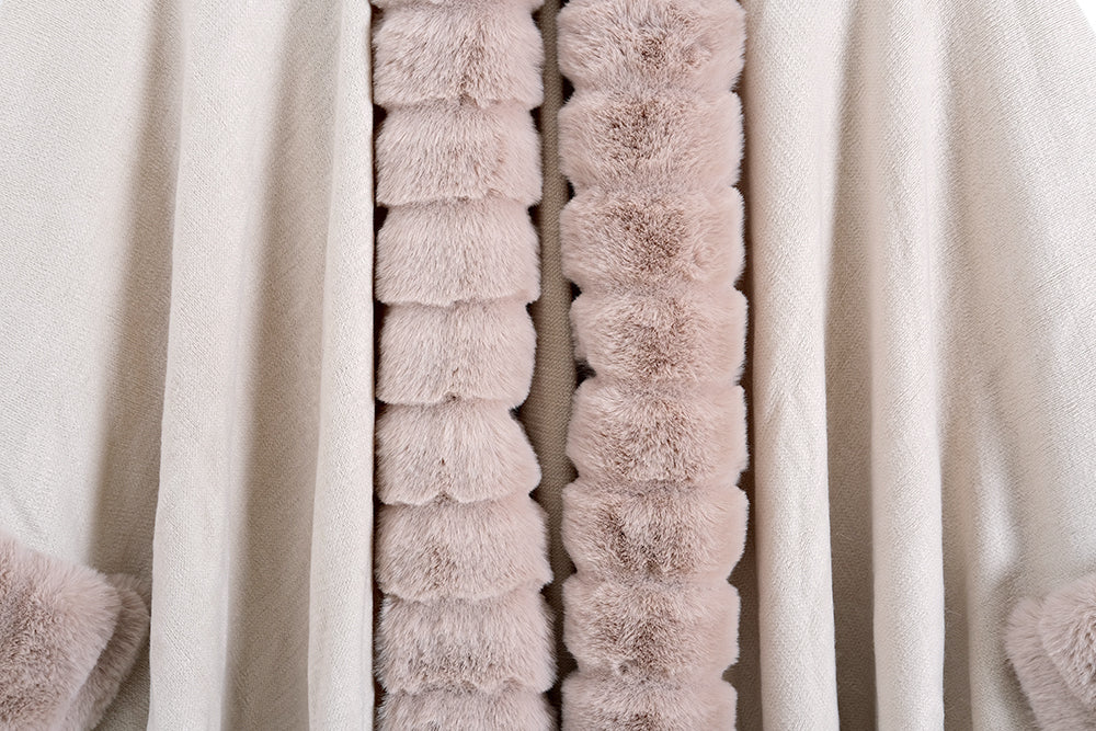 Classic Oversized Knit Coat Artificial Rabbit Fur Collar
