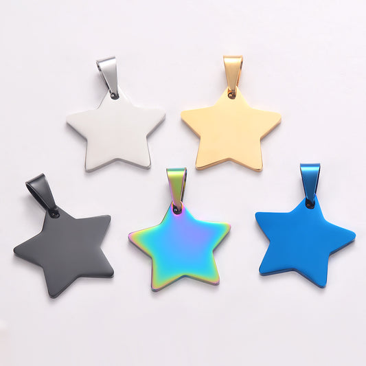 Stainless Steel Five-pointed Star Tag, Titanium Steel Pendant Necklace