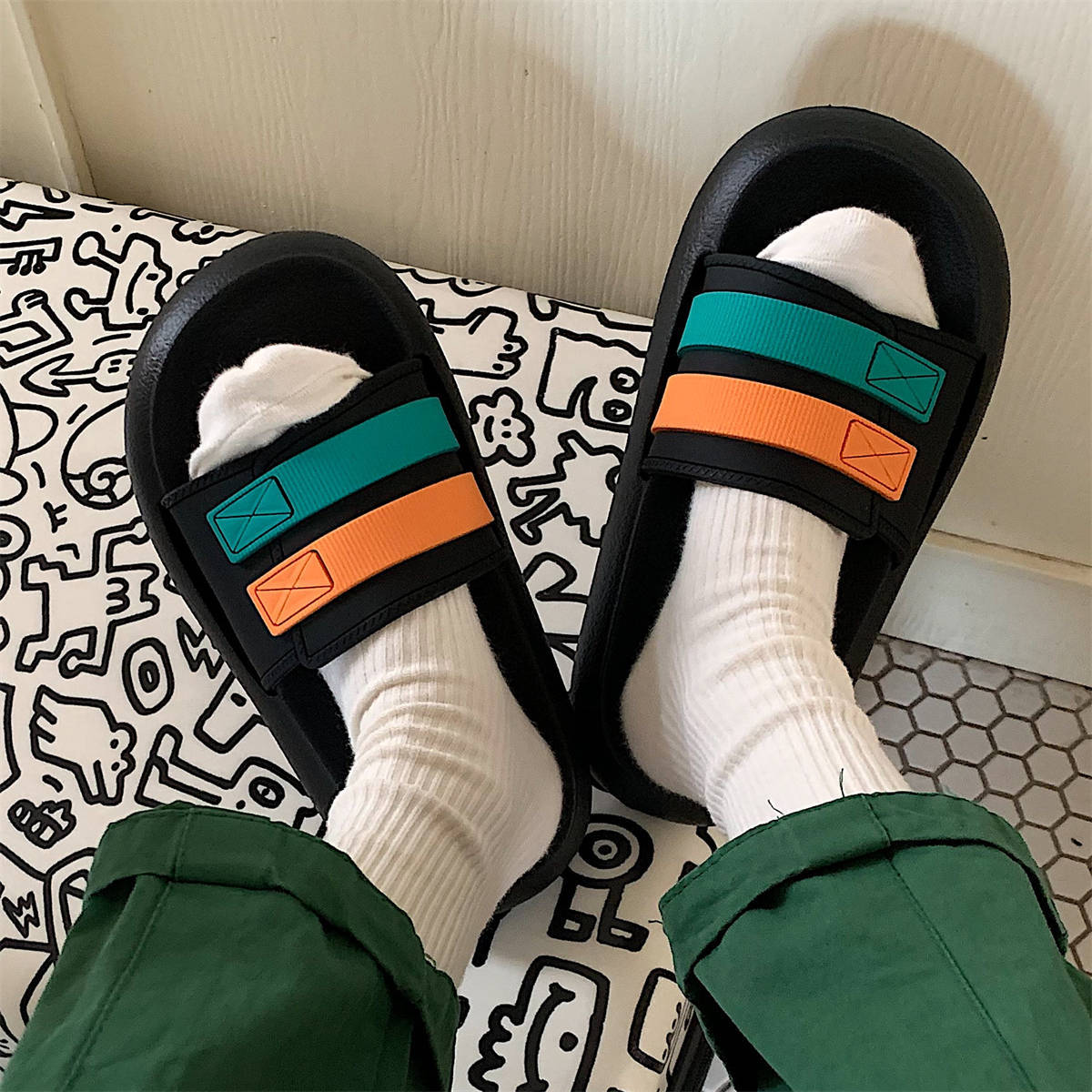 Fashion Outer Wear Thick-soled Striped Beach Shoes Women