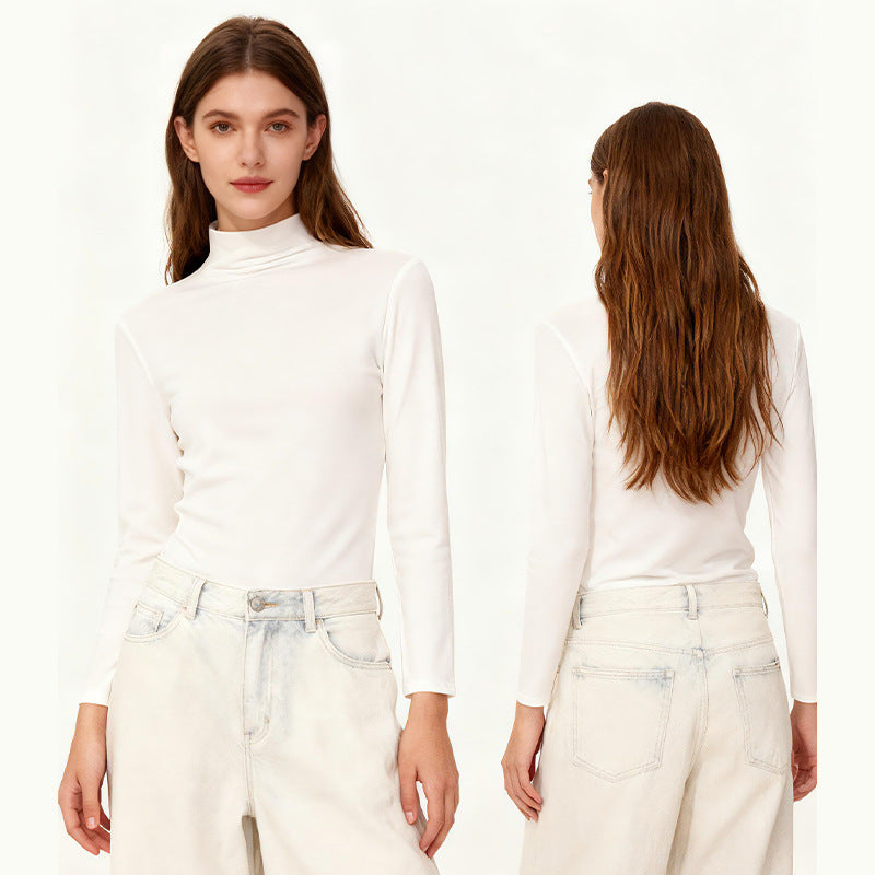 Womens Long-sleeve Mock-neck Base Layer With A Threaded Neckline