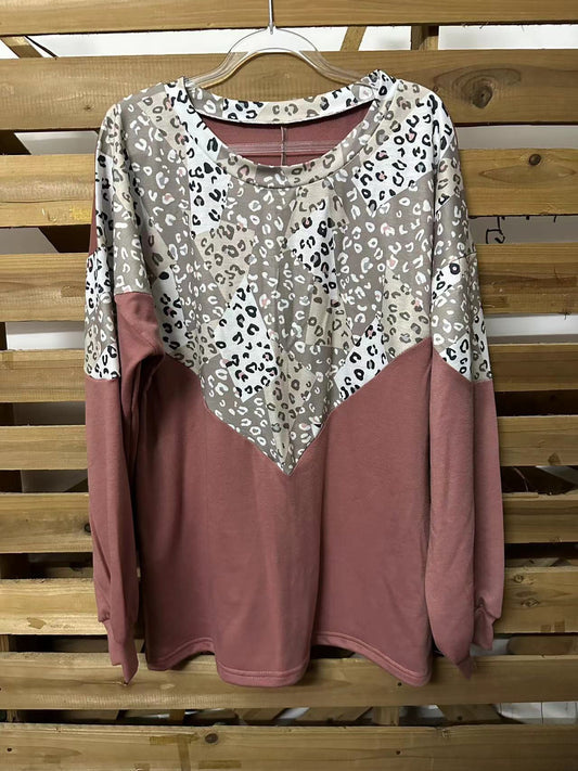 Casual Loose European And American Autumn And Winter New Leopard Splicing Sweater