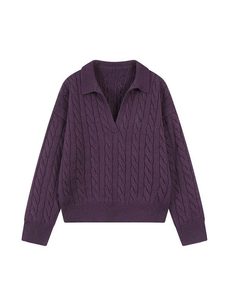 Collar Embroidery Loose-fitting Long Sleeve Sweater Women