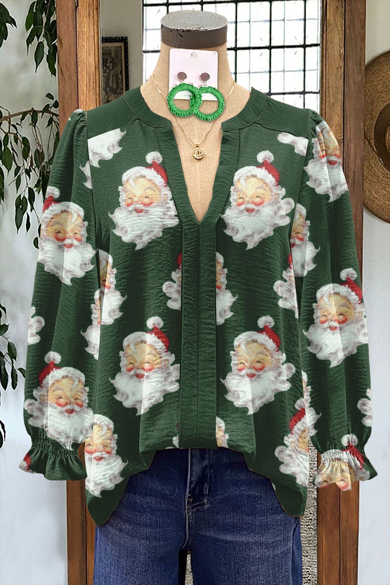Women's Shirt Loose V-Neck Long Sleeve