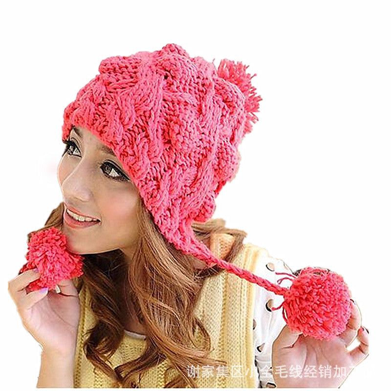 Women's Knitted Pineapple Flower Ear Protection Wool Hat