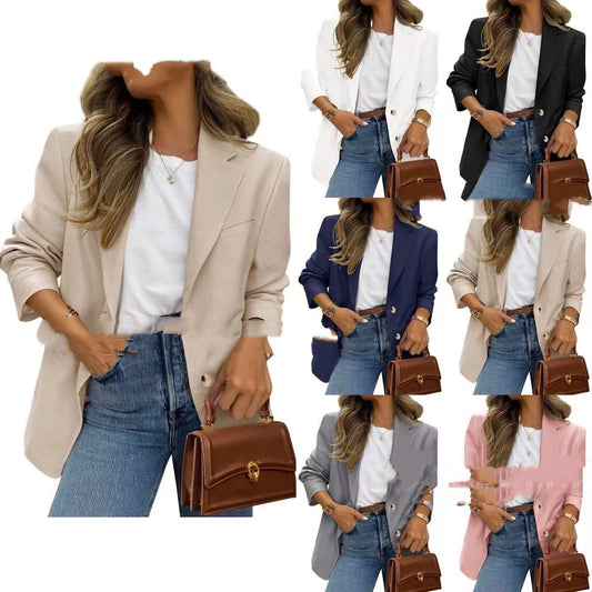 Casual Long-sleeve Coat Solid Color