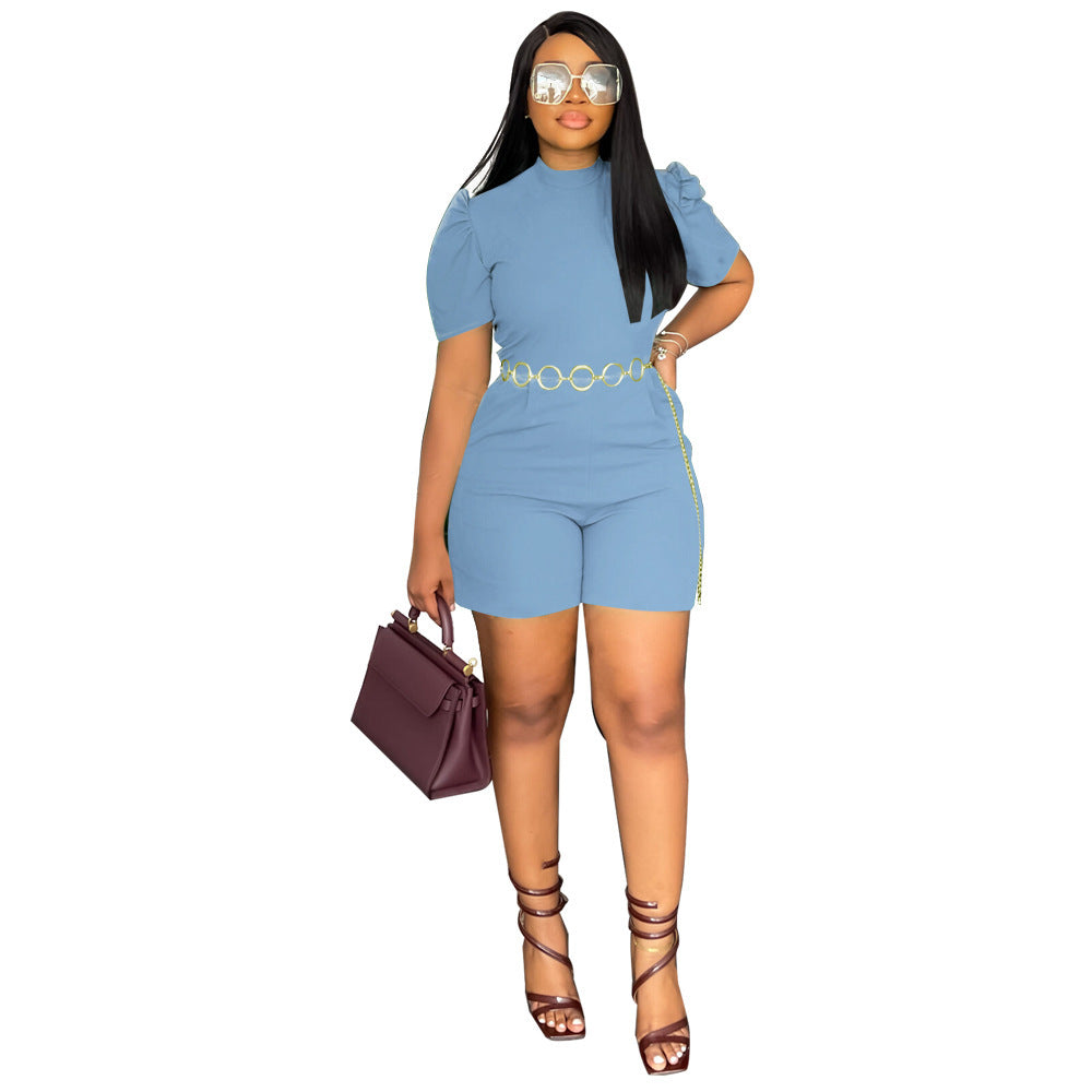 New Round Neck Fashion Waist-controlled Casual Jumpsuit