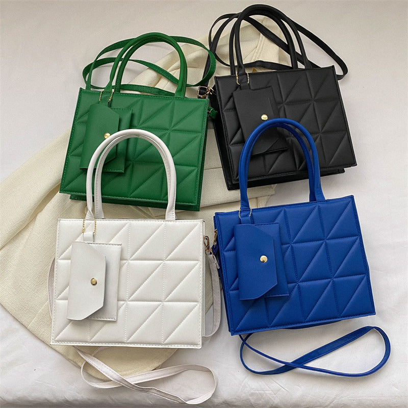 Fashionternet Plaid Skulder Med Lille Pung Enkel Elegant Bærbar Firkantet Tote Damehåndtaske