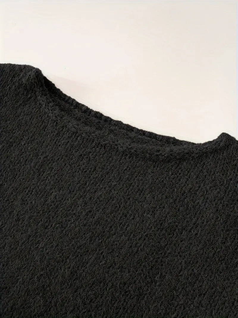 Women's Casual Off Shoulder Sweater Solid Color Loose Fit