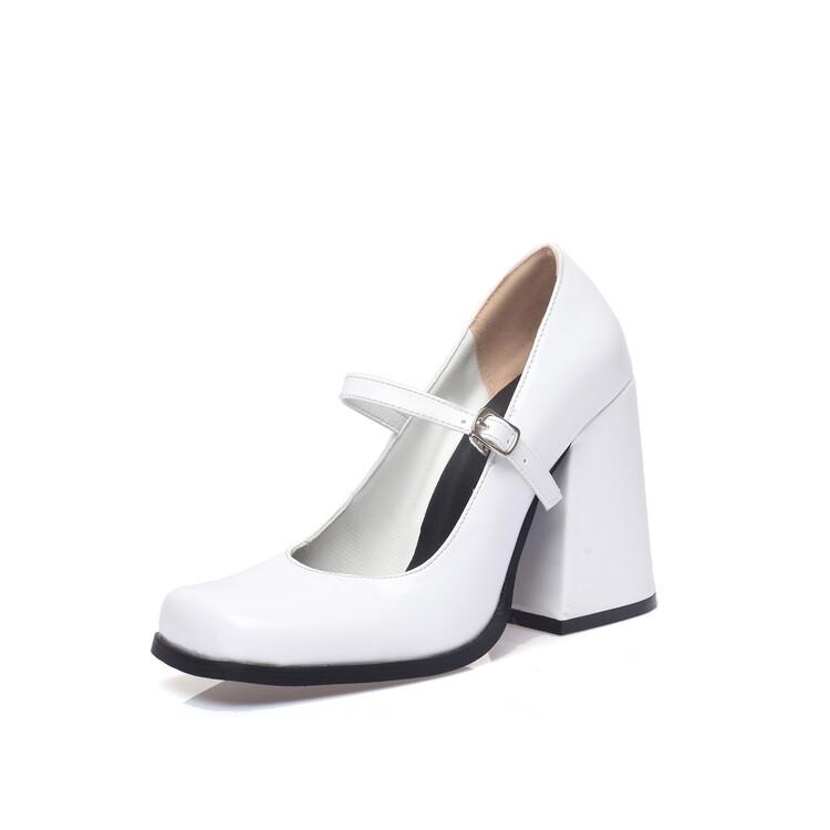 White Vintage Mary Jane Shoes High Heels Thick Soles