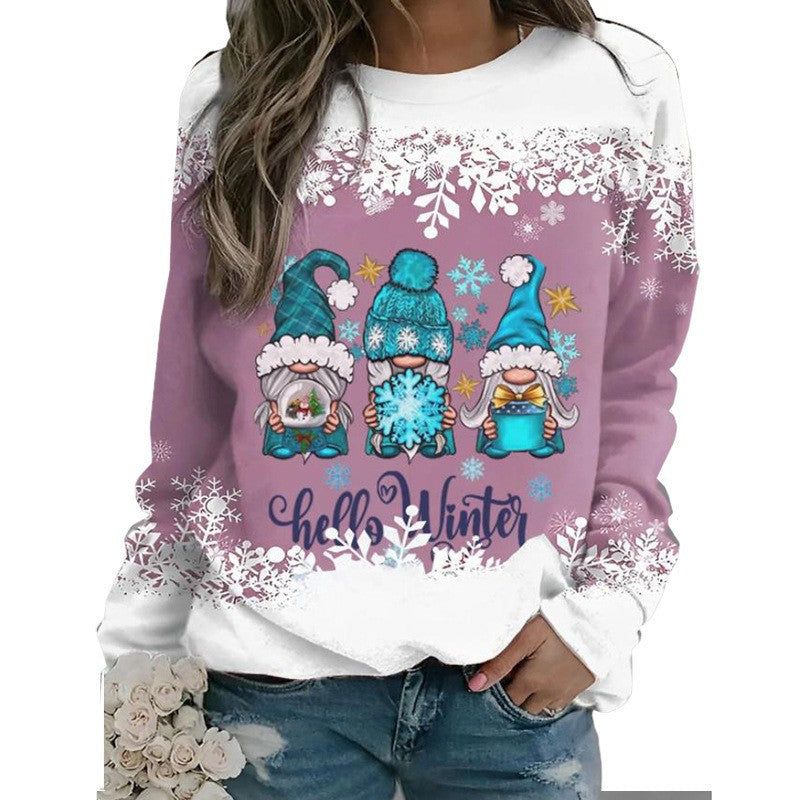 Fashion Christmas Snowman Round Neck Long Sleeve Women