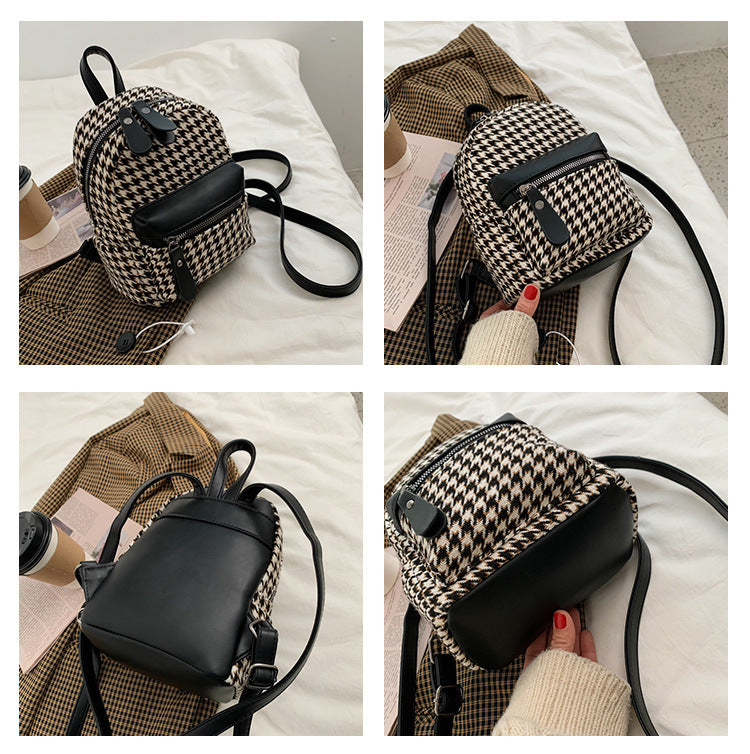e Vintage Trendy Plaid Print Pu Leather Mini Backpacks