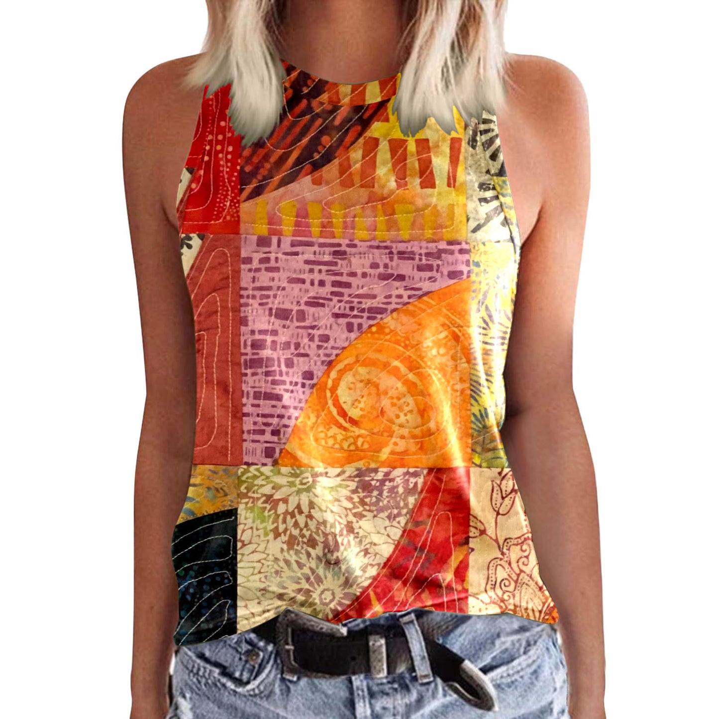 New Womens Crew-neck Tank Top With 3D Digital Print
