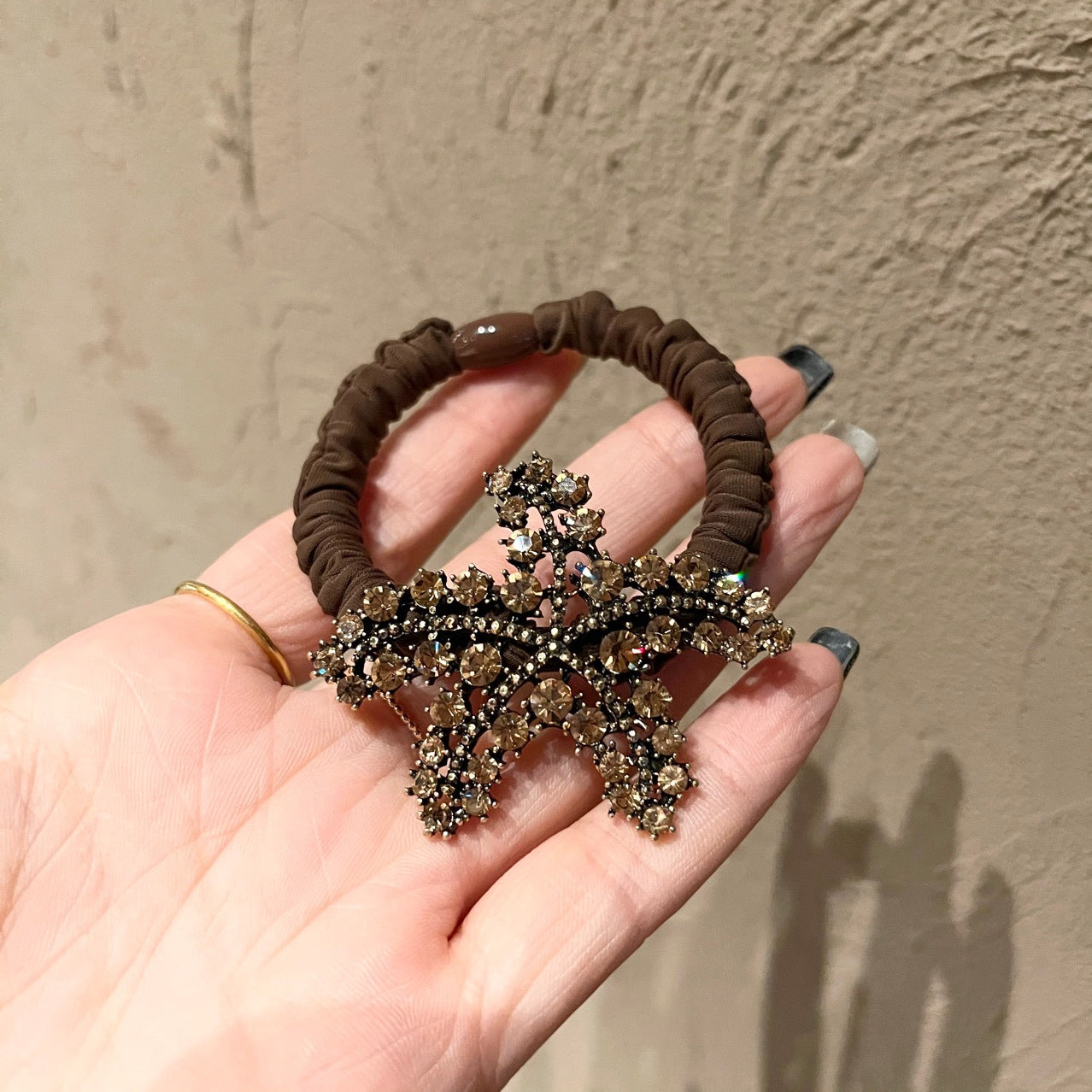 Ice Silk Large Intestine Ring Head Rope Czech Diamond Starfish Rhinestone Hair Ring