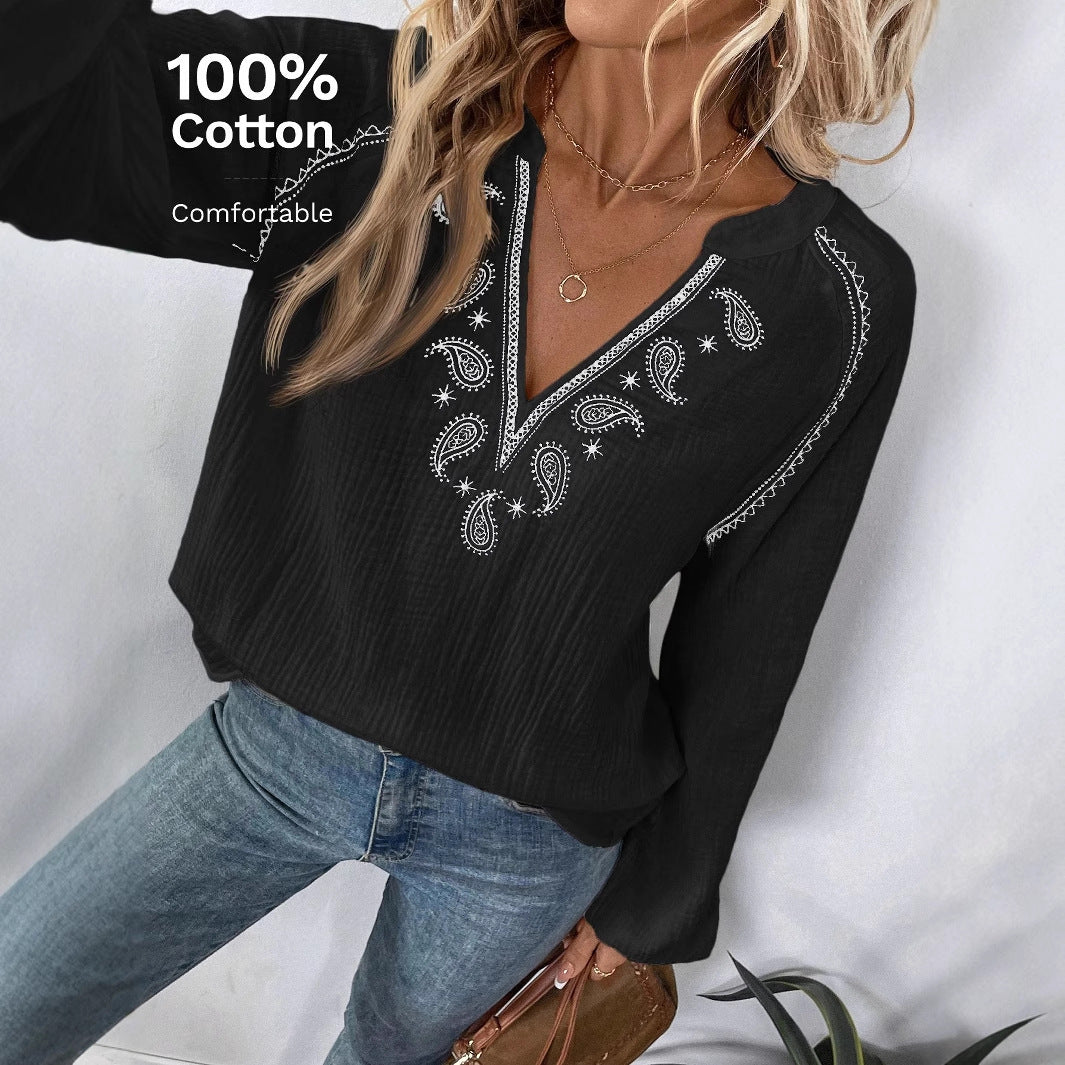Mode Design V-hals Broderi Bomuldstop