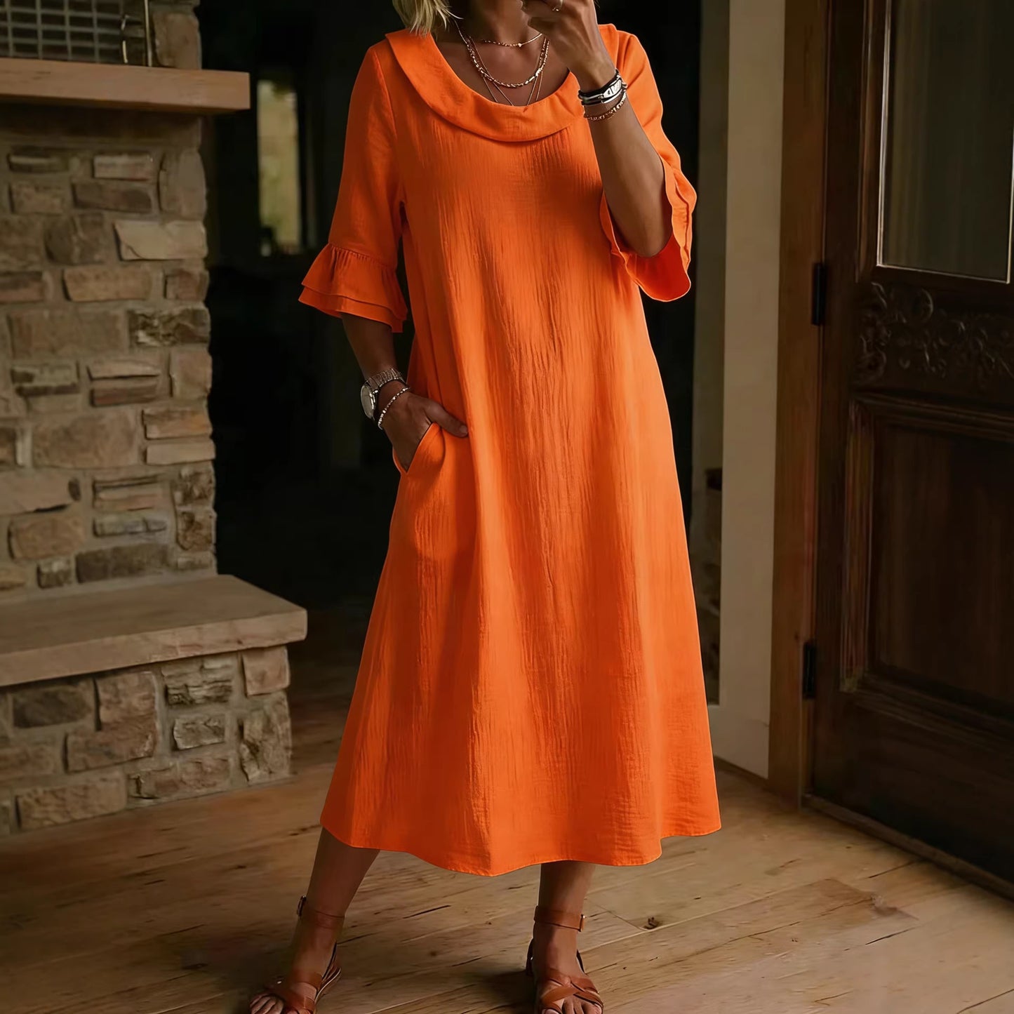 Women's Fashion Solid Color Crew Neck Dress