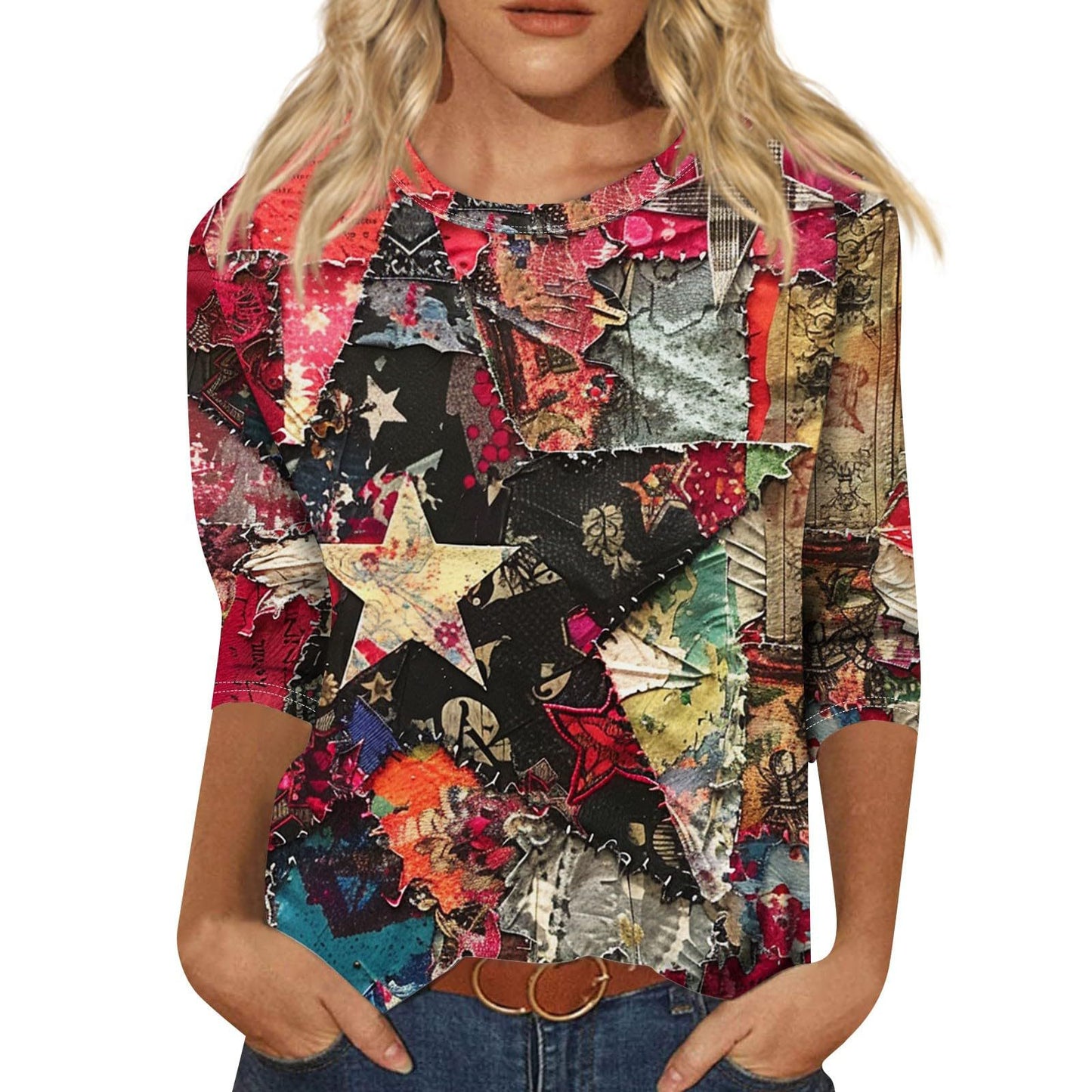 Long Sleeve Round Neck Slim Summer Tie-dyed Printed Clothing