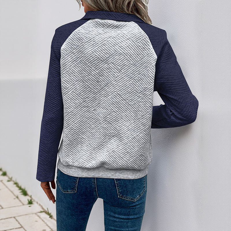 Casual And Minimalist Women's Color-Block Polo-Neck Hoodie