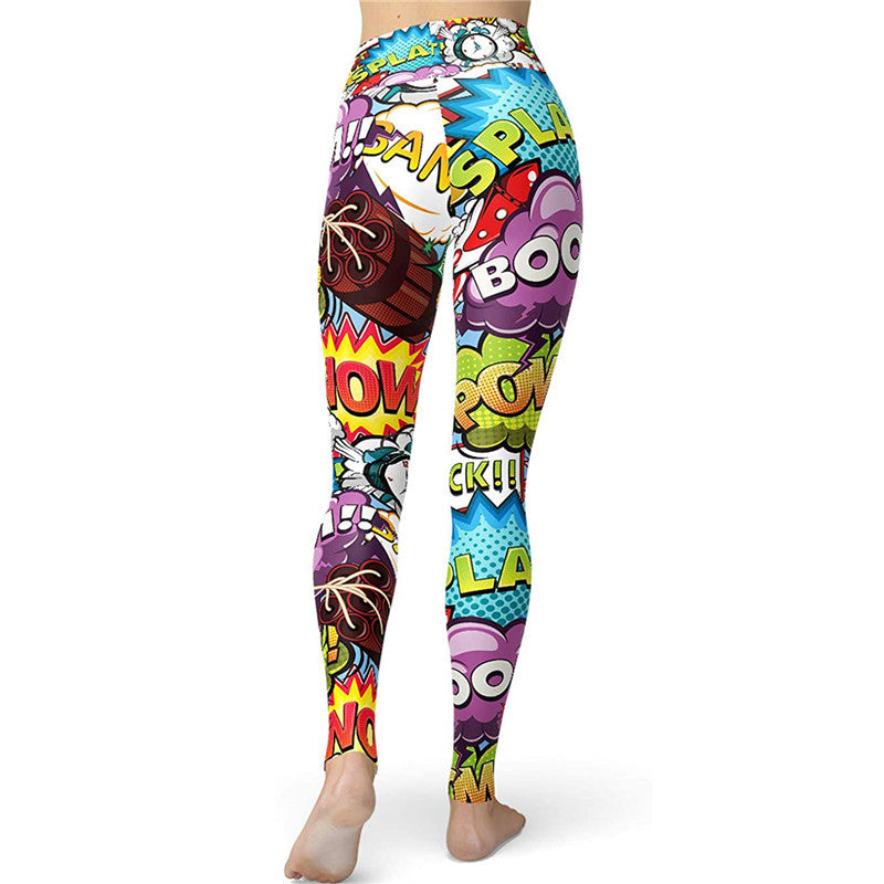 Cartoon Print Peach Hip High Waist Hip Lift Yoga Pants
