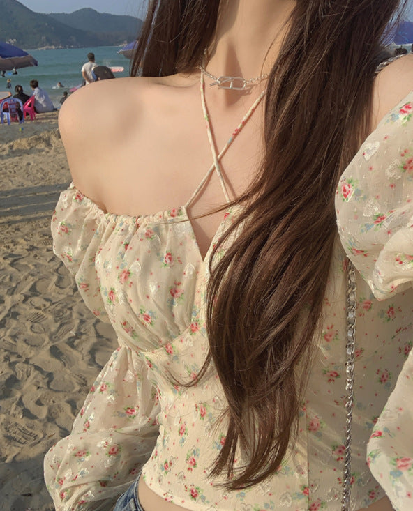 Women's Puff Sleeve Floral Bandeau Top
